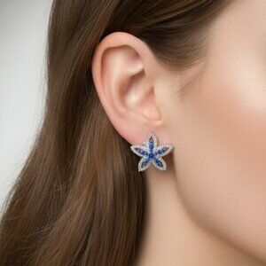 Crystal Sparkle Starfish Stud Earrings Fashion Costume